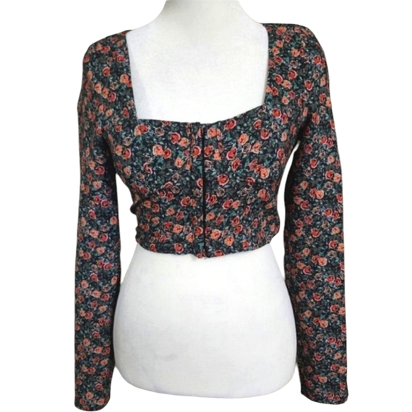 Zara Tops - ZARA Floral Bustier Long Sleeve Crop Top. Size XS